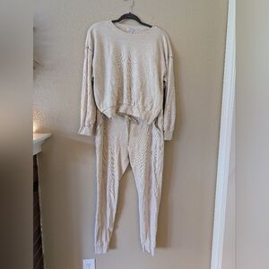 P.J. Salvage Thermal Cross Stitch Cream Top And Pants Set